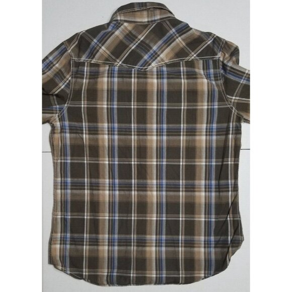 Various Artists Long Sleeve Front Snap Brown Plaid Western Shirt Mens M Slim Fit - Picture 13 of 15